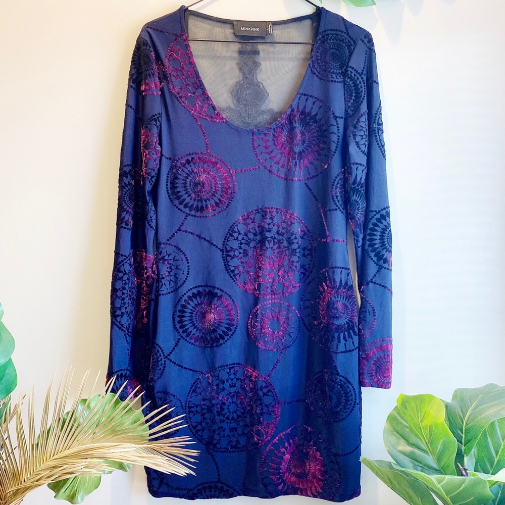 MINKPINK Sunday Blues Velvet Mini Dress - L